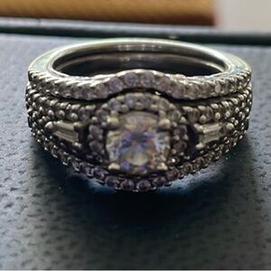 3pc 18k white gold engagement, wedding, first anniversary set Canadian diamonds